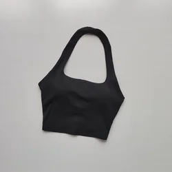 Sleek Backless Yoga Crop Top - Women's Athletic Sports Bra - M (Black)