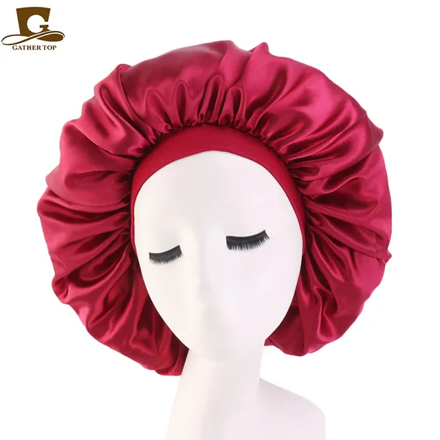 Women Extra Large Print Satin Silky Bonnet Sleep Cap with Premium Elastic Band For Women Solid Color Head Wrap Night Hat 6