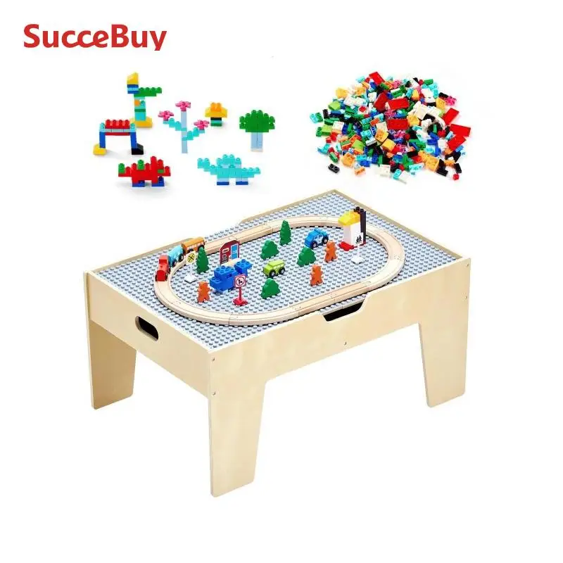 SucceBuy Multi-Purpose Activity Play Table 290 Building Bricks & 30pcs Wooden Train Table Toys Set Accessories for Kids Gaming
