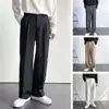 Men Pants Button Zipper Fly Pockets Loose Korean Style Suit Pants Spring Autumn Mid-Waist Straight Wide Leg Casual Trousers 3