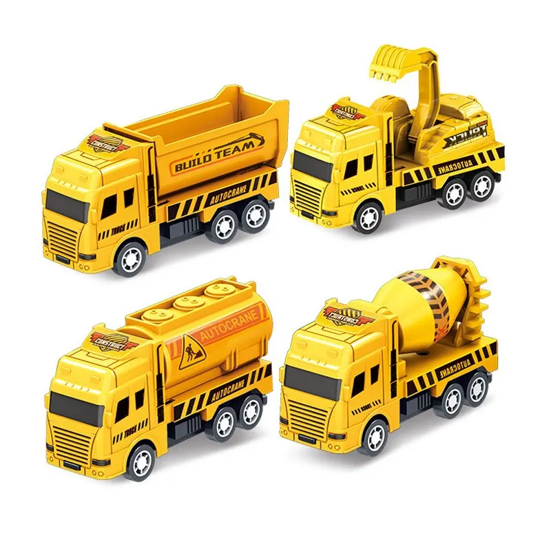 STEM Learning Friction Powered Engineering Trucks, Durable Mini Car Toys ,Ideal Birthday Gift & Party Favors (4 PCS)