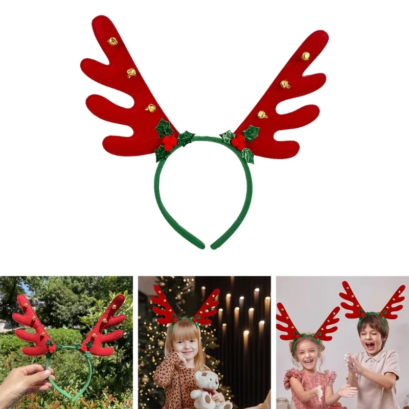 

Christmas Decorations Deer Antler Hairhoop with Bells Felt Headband Party Props