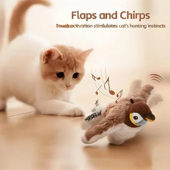 Hot Cat Interactive Toys Catnip Electric Pat Bird (with Catnip) Dog Cats Touch-Activated Squeaky Plush Toy Pet USB Rechargeable 1