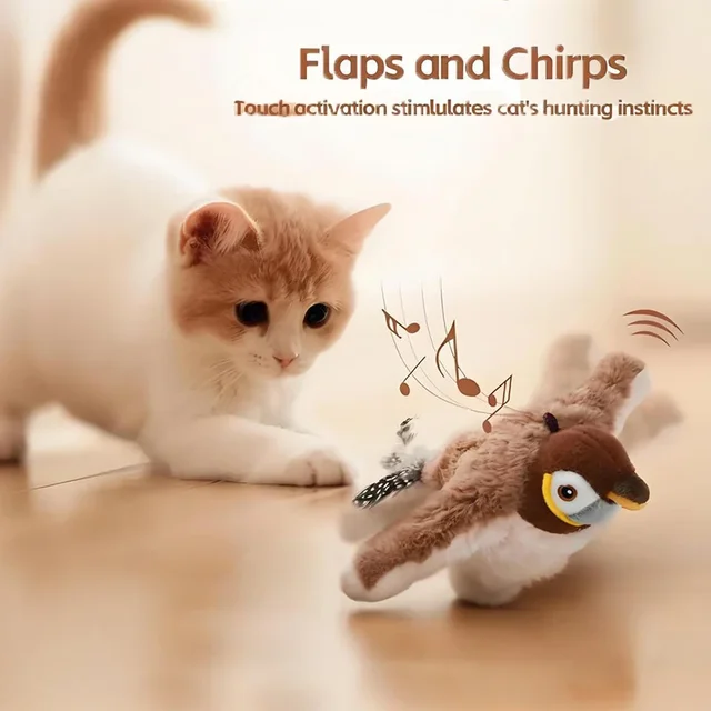 Hot Cat Interactive Toys Catnip Electric Pat Bird (with Catnip) Dog Cats Touch-Activated Squeaky Plush Toy Pet USB Rechargeable 1