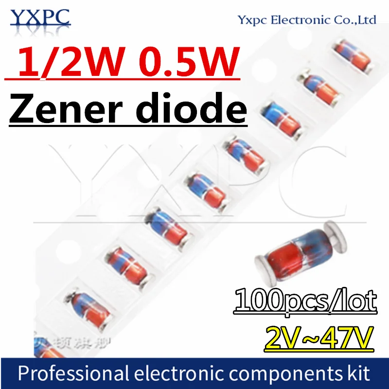 100pcs 1/2w 0.5w Zener Diode Smd Zmm 2v 2v2 3v 3v3 3v9 4v7 5v1 7v5 8v2