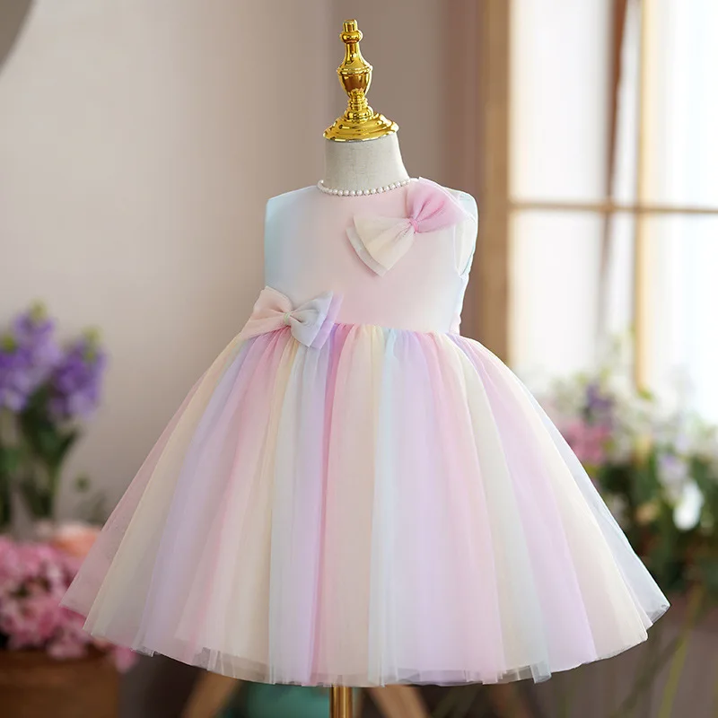 

Wedding Birthday Dresses For Girls Big bow Elegant Party Lace Tutu Christening Gown Kids Children Formal Pageant Clothes