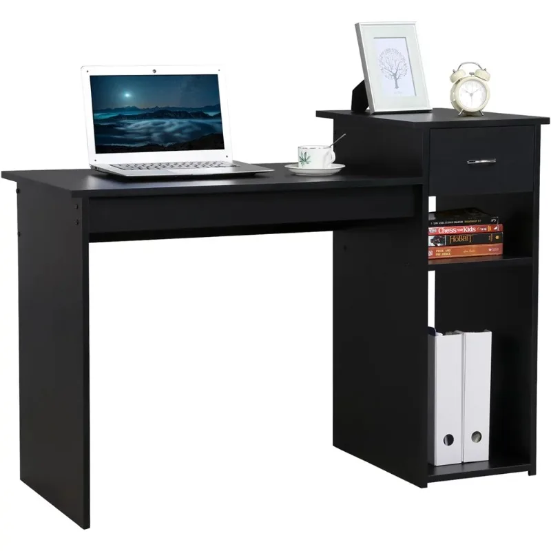 

SMILE MART Home Office Workstation Computer Desk with Drawer and Storage, （Black/White）optional