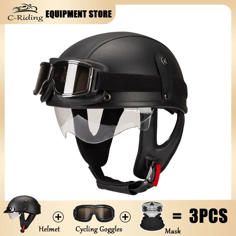 Casco Moto Retrò Casco Moto Mezzo Caschi Motocross Casque Moto Racing Casco Vintage Per Quattro Stagioni