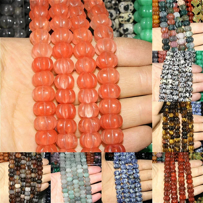 

8~14mm Natural Semi-precious Stone Colorful Crystal Tiger Eye Pumpkin-shaped Loose Bead Jewelry Making DIY Bracelet Necklace 15"