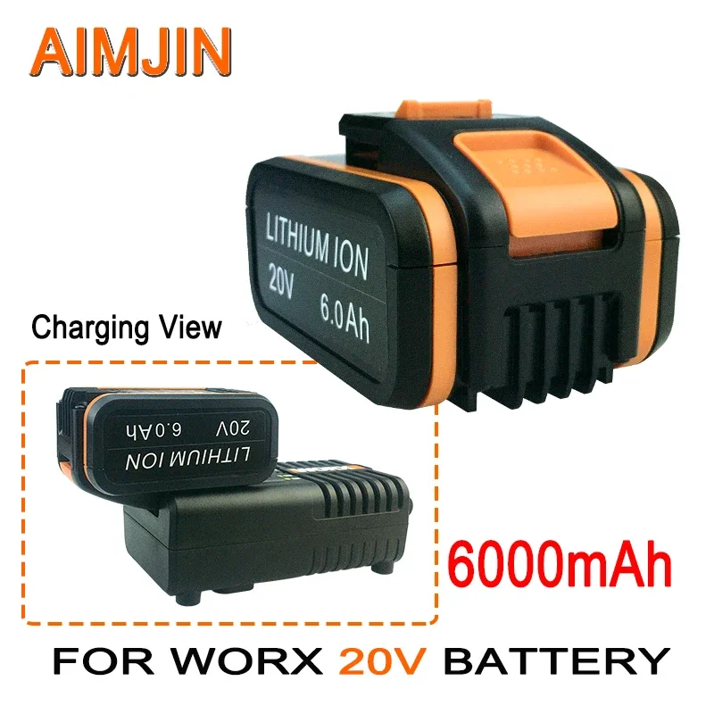 

For Worx 20V 6000mAh Li-ion Rechargeable Replace Battery, WA3551 WA3553 WA3572 WX176 WX178 Cordless Power Tools ,with Charger