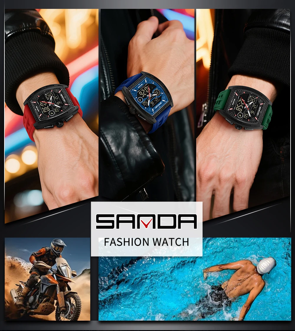 Montre numérique pour homme, double affichage, calendrier, alarme lumineuse, compte à rebours, montre électronique tendance pour homme, Reloj Hombre_voghion.com