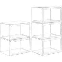 5 Pack Clear Stackable Shoe Organizer Box with Lids, Acrylic Shoes Box with Magnetic Doors, Transparent Shoe Storage 1