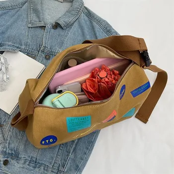 أعلى جودة سميكة قماش المرأة حقيبة موضة طباعة وسادة سعة كبيرة حقيبة كتف مفردة واسعة حزام واحد عبر الجسم أكياس 4