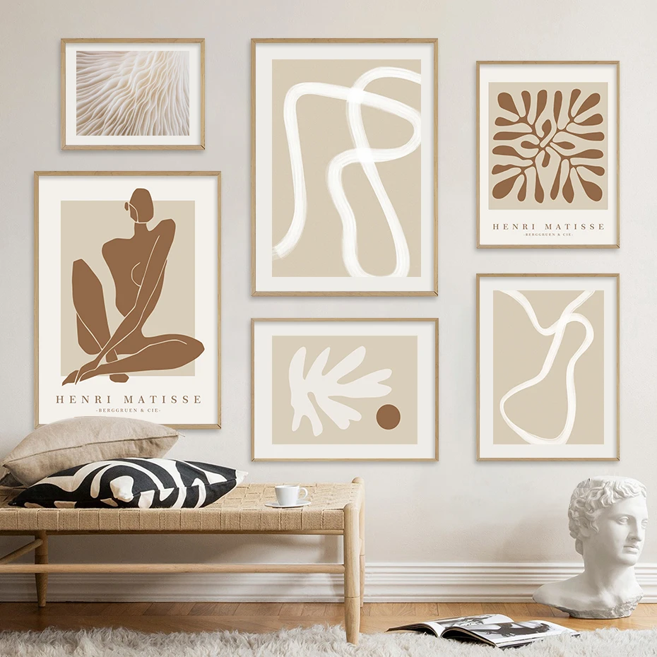 Wall Art Poster Minimalist Canvas Paintings Print Picture Living Room Interior Home Decor Boho Abstract Matisse Beige White Line wall art print canvas wall art