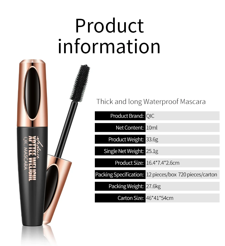 4D Mascara Lengthening Waterproof Eyelashes Eye Mascara Black Volume With Silk Fibers Brush Eyelash Makeup Tool Cosmetics