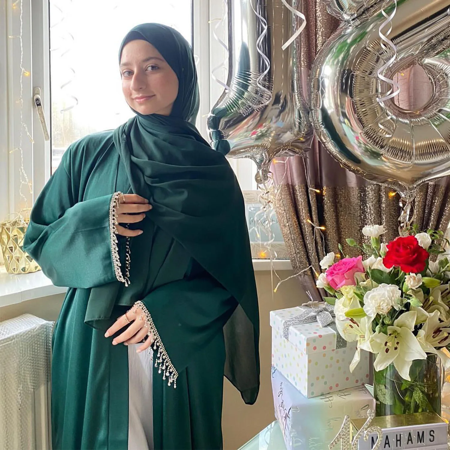 Latest Beading Kimono Muslim Robe Abaya Syari Female Full Length Tassel Muslim Abaya Worship Service Abayas Sets Wy1673