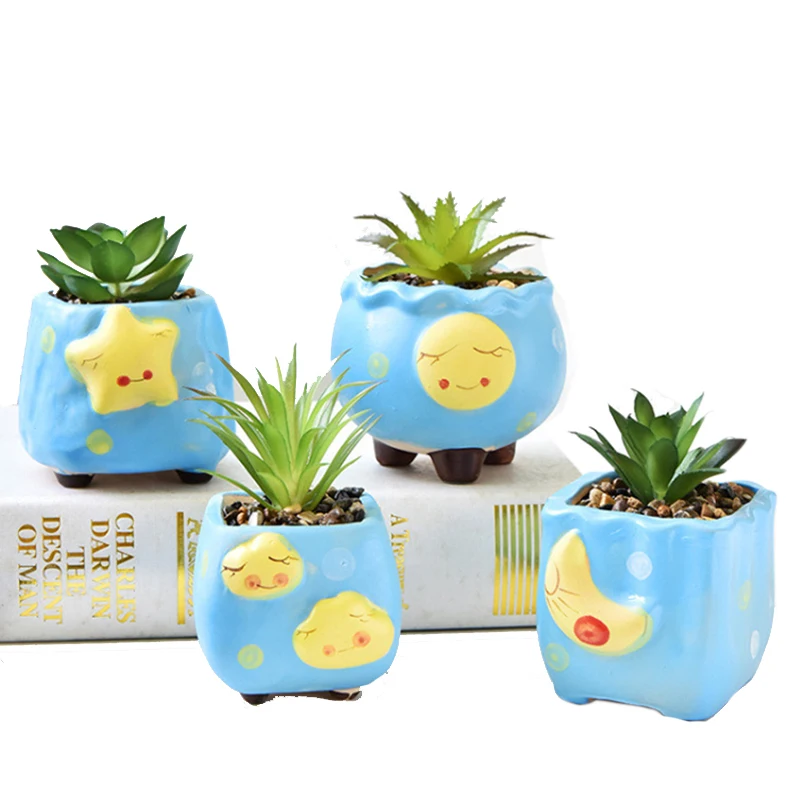 Succulent Flower Pot Ceramic Mini Desktop Potted Square Painted Cloud