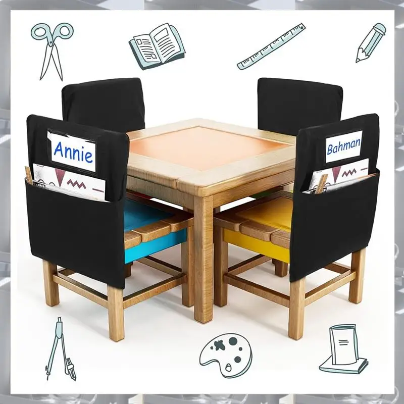 A84K-6Pcs Chair Storage Pocket Chair Bag Pockets For Classrooms Student Pockets Organizer With Name Tag