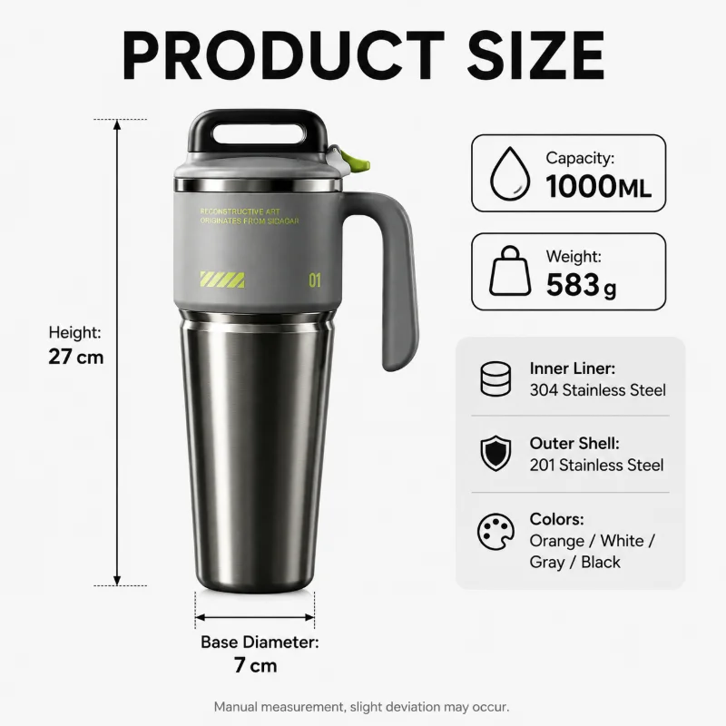 Large Capacity Insulated Stainless Steel Water Bottle with Built-in Straw and Flip Lid