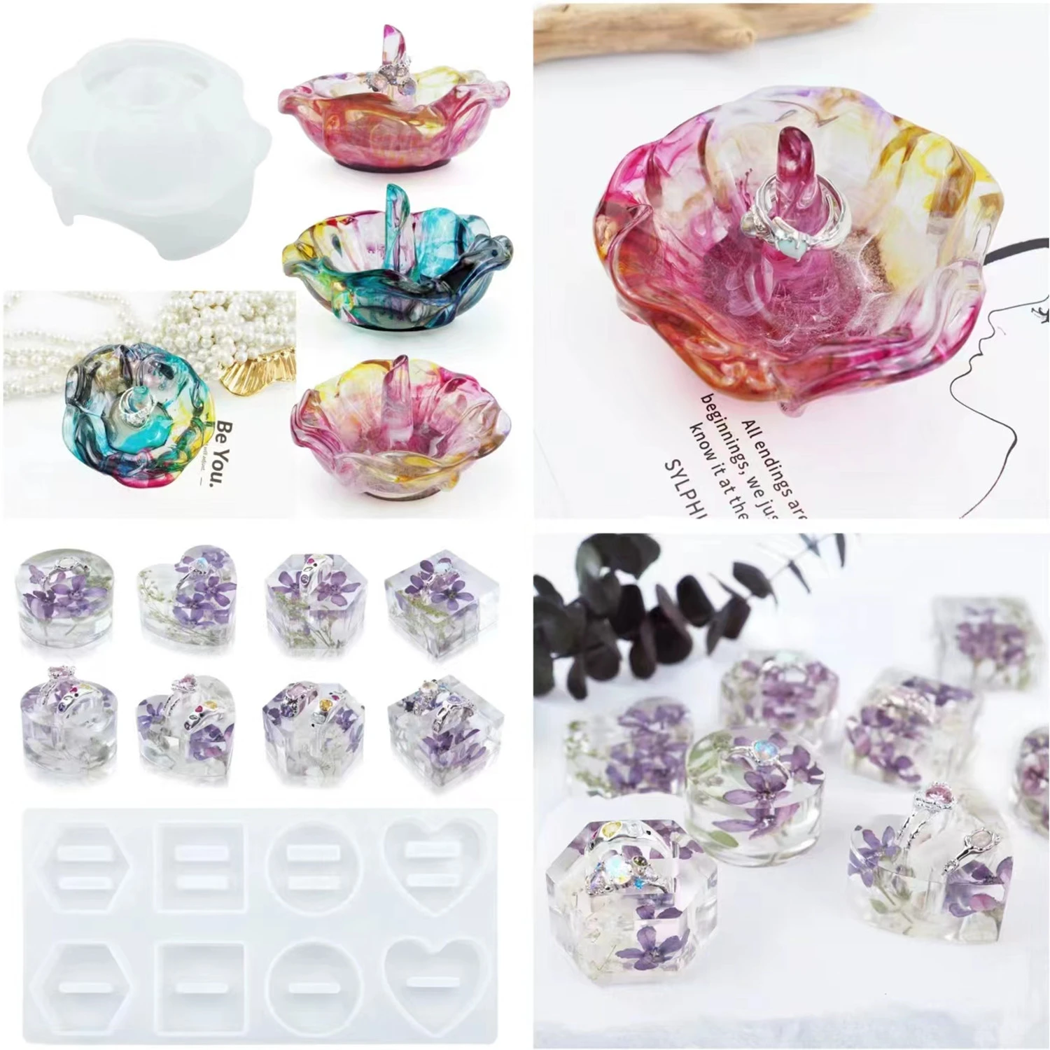 Rose Flower Ring Base Silicone Mold DIY Epoxy Casting Mold for Ring Display Storage Accessories