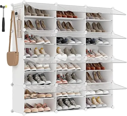 scarpiera modulare in acciaio a 12 sezioni per 48 paia con anta e ripiani in plastica