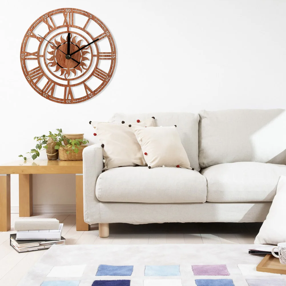 Sun Shaped Wooden Wall Clocks Quartz Movement Roman Numeral Clock Operated Clocks Tree Shape Home Decor Wall