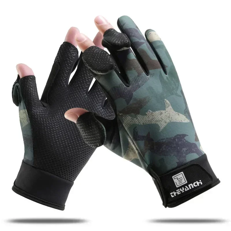 Fishing Gloves 1Pair Winter Fishing Gloves Touch Screen Thickened Silicone Anti-slip Waterproof Wear-resistant Flip Finger Bike Gloves