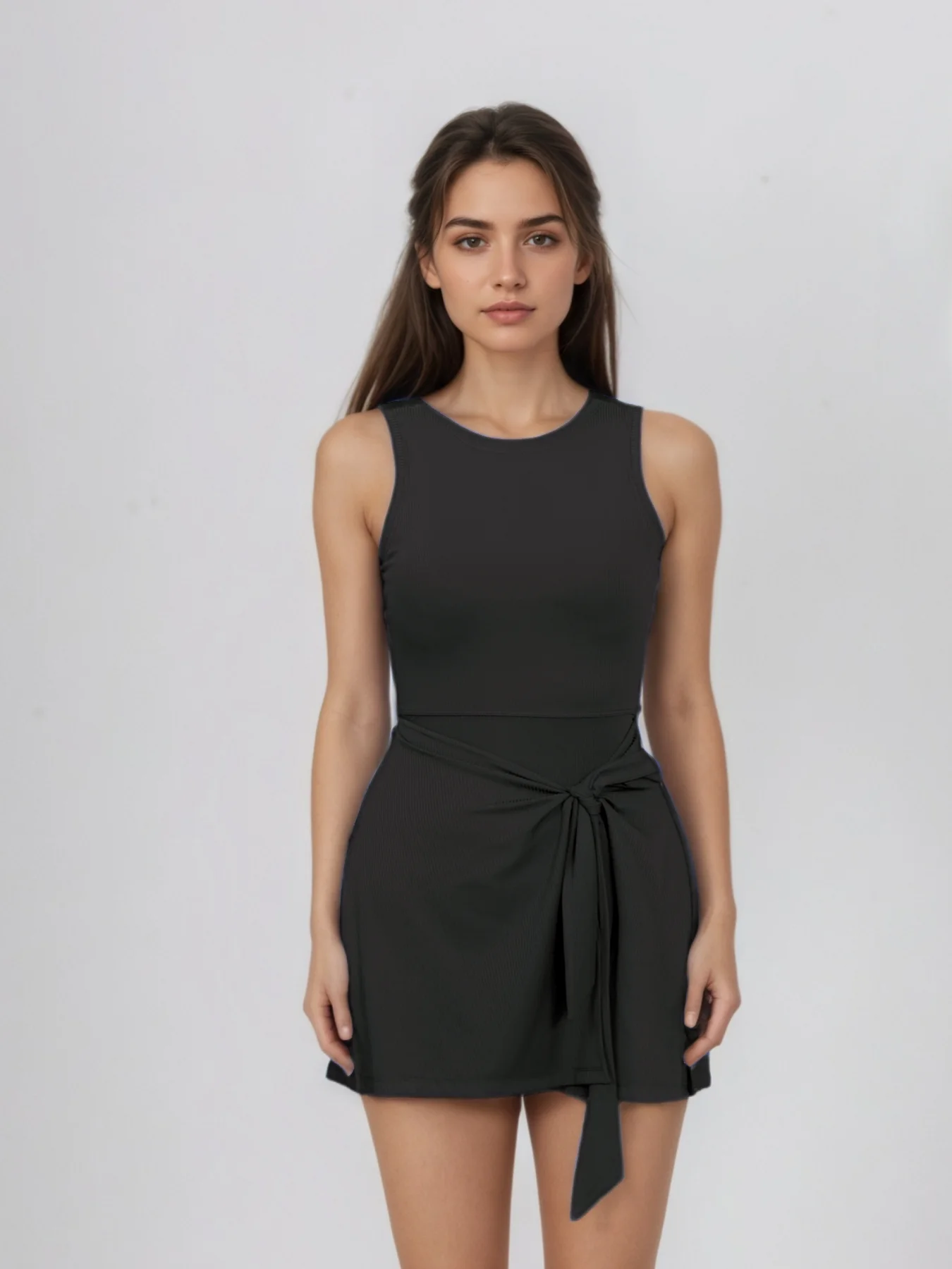 Women's Sleeveless Fit-and-Flare Workout Dress, Built in Bra & Tie Waist, Perfect for Tennis & Gym