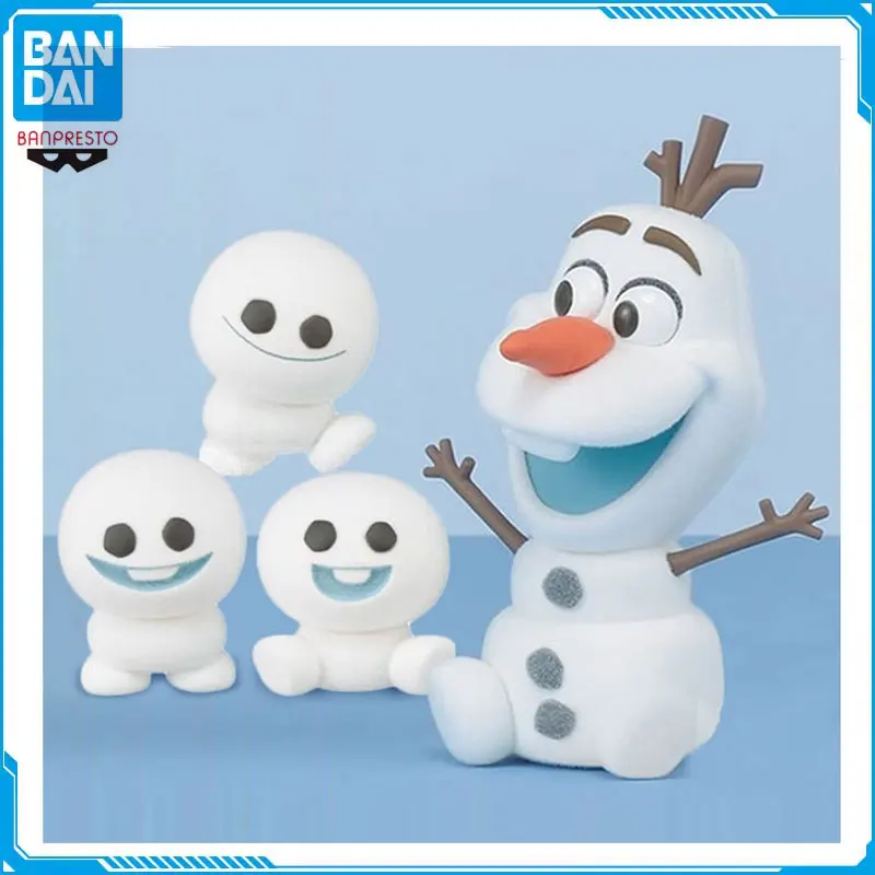 

3D Anime Frozen Flocking Figures Olaf Mini Snowman Action Figures Classical Model Toys Kid Gifts BANDAI Fluffy Puffy Original