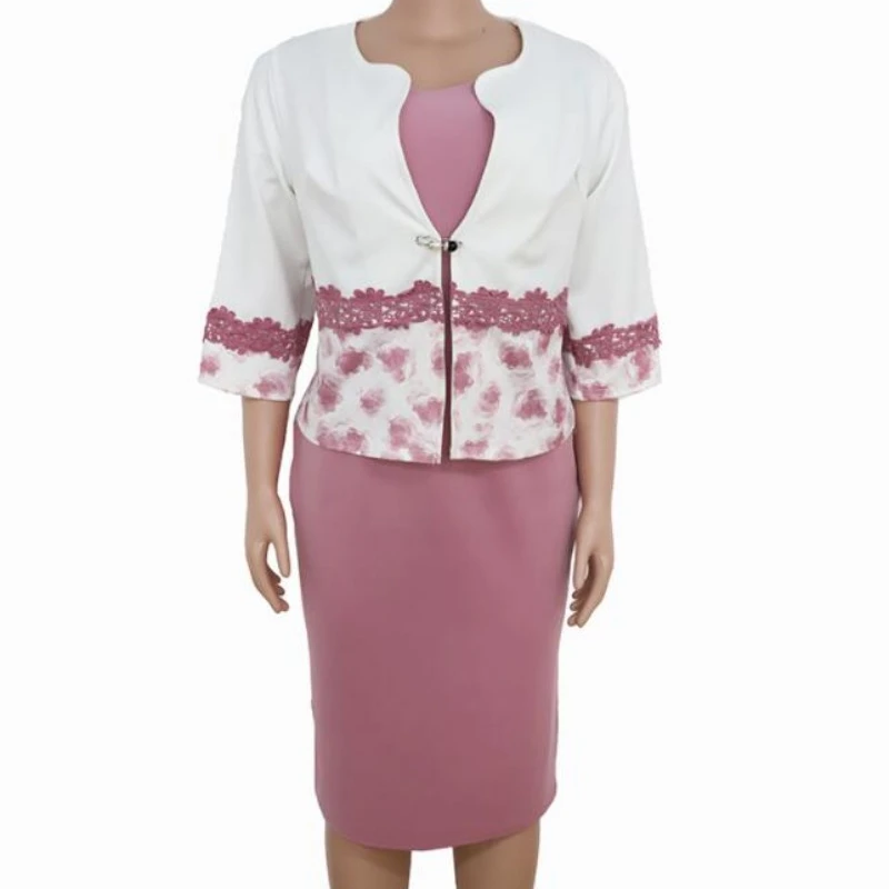 

New Print Fashion Office Lady African Outfits 2023 African Dress Set Clothes Women 3/4 Sleeve Jacket Tops And Dress Suit Autumn