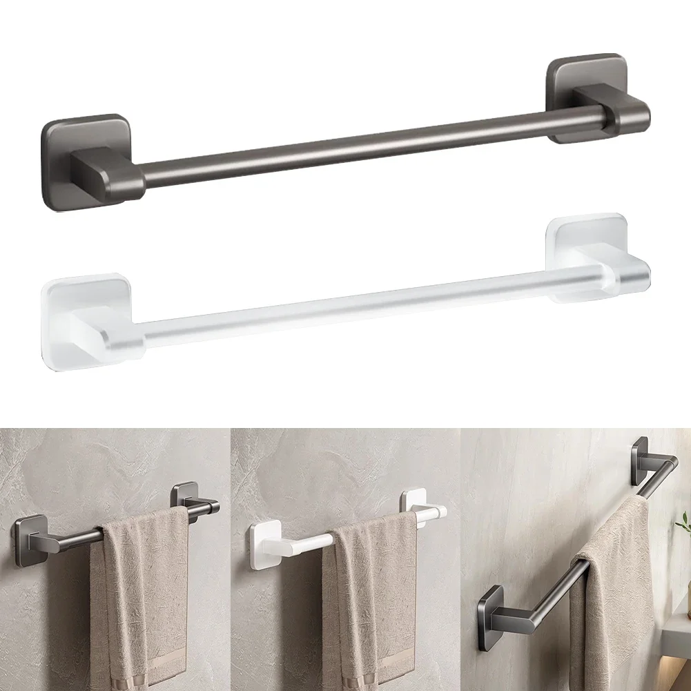 Bathroom Towel Holder White Without Drilling Bathroom Black Towel Rack Bar Self-Adhesive Rack Rail