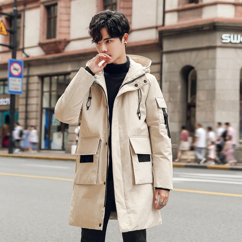 Causal 2023 Winter Men's Mid-Long Duck Down Jackets Top Trend Solid Color Thick Warm Parkas Outwear Loose Windproof Puffer Coats