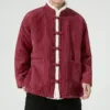 2024 Chinese Style Men Warm Spring Festival Long Sleeve Thickened Cotton Jacket Coat Winter Plush Stand Collar Corduroy Overcoat 1