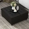 35.5 Inch Square Leather Storage Ottoman, Large Ottoman Coffee Table, Lift Top Tufted Ottomans Toy Box Footrest for Living Room 2