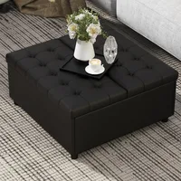 35.5 Inch Square Leather Storage Ottoman, Large Ottoman Coffee Table, Lift Top Tufted Ottomans Toy Box Footrest for Living Room 2