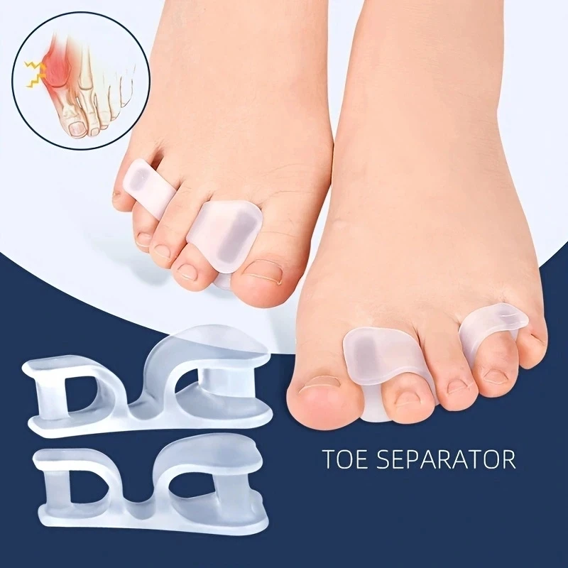 Toe Separators 2pcs Hallux Valgus Foot Care Pedicure Silicone Gel Straightener Two Hole Toe Separator Fingers Protector Bunion Adjuster