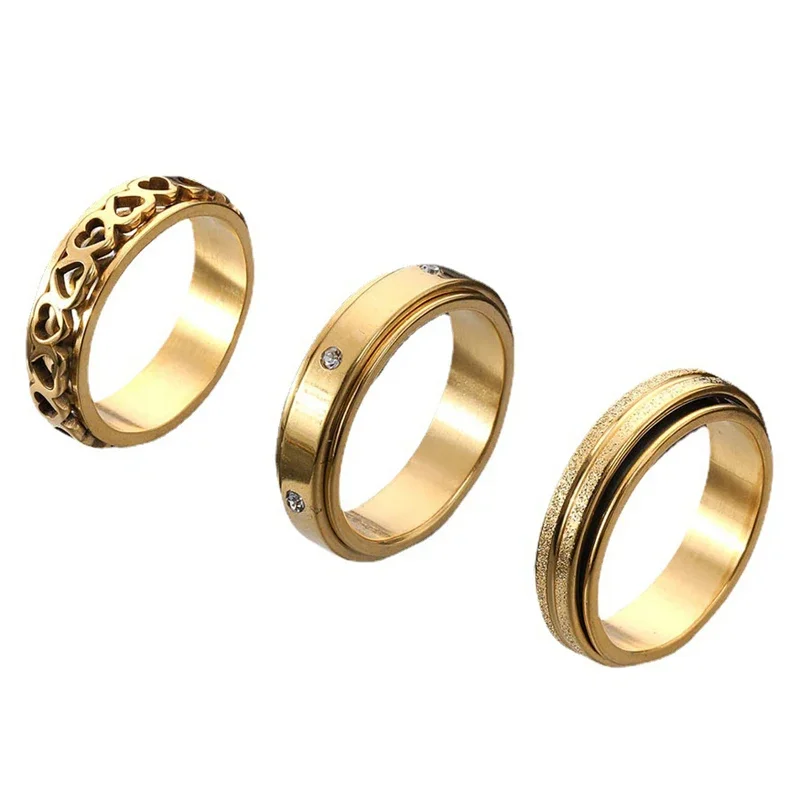Couple rings Anti Stress Anxiety Fidget Spinner Heart Rotating Stainless Steel Wedding Band Knuckle Ring Jewelry Gift