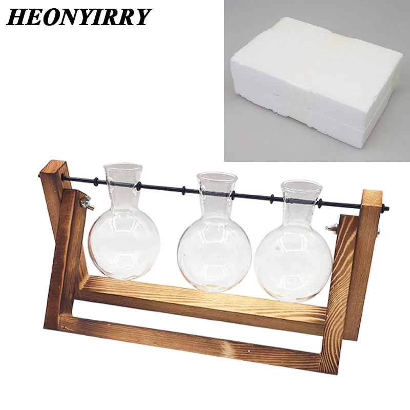 Flower Vase Terrarium Creative Hydroponic Plant Transparent Vase Wooden Frame Glass Tabletop Plant Bonsai Decor