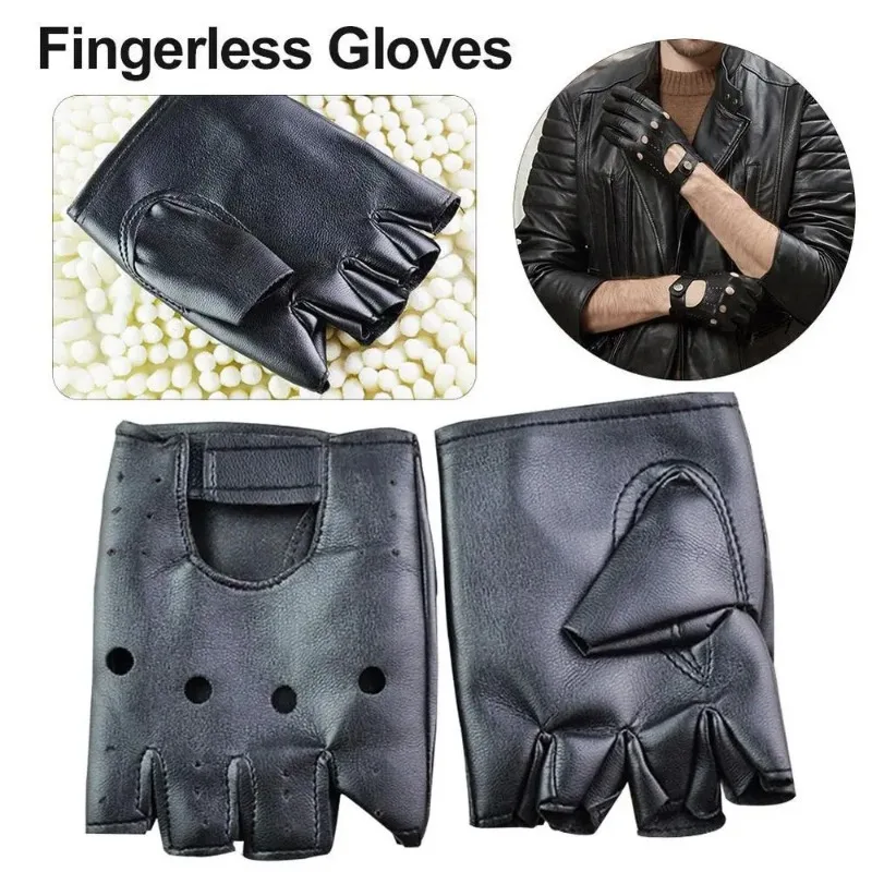 Unisex-Halbfingerlose Handschuhe aus Kunstleder zum Reiten, Fahren, Fitness, Gymnastik, Motorradausrüstung – Detail 4