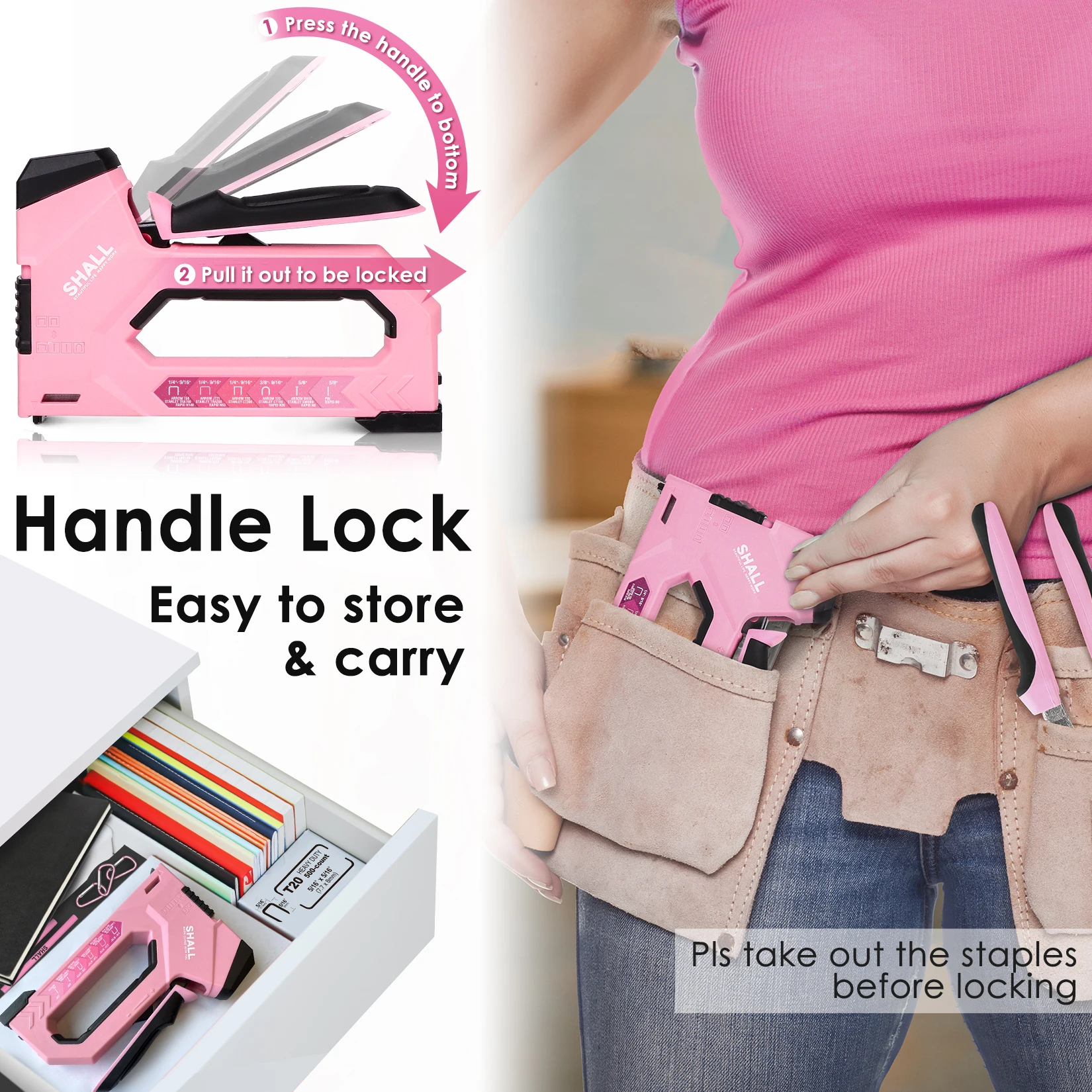 SHALL Pink/Blue Nail Gun 6-in-1 Upholstery Stapler with 4000Pcs Staples& Stapler Remover Dual Power Staple Gun Home DIY Tools 5