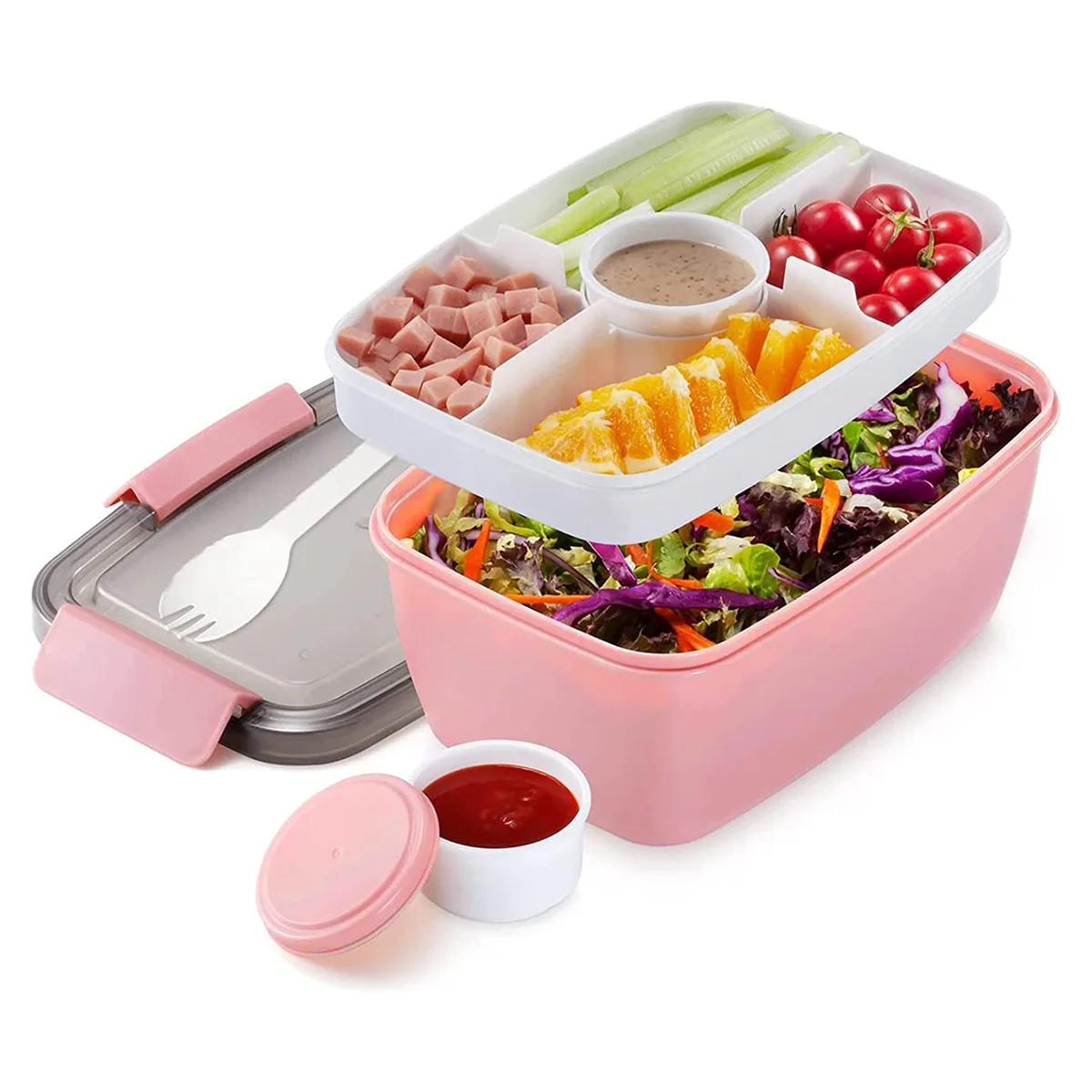 

Adult Lunch Box, 2000 Ml, Lunch Box with Compartments, 2-Tier Salad Box to Go, , Sustainable, Leak-Proof Pink