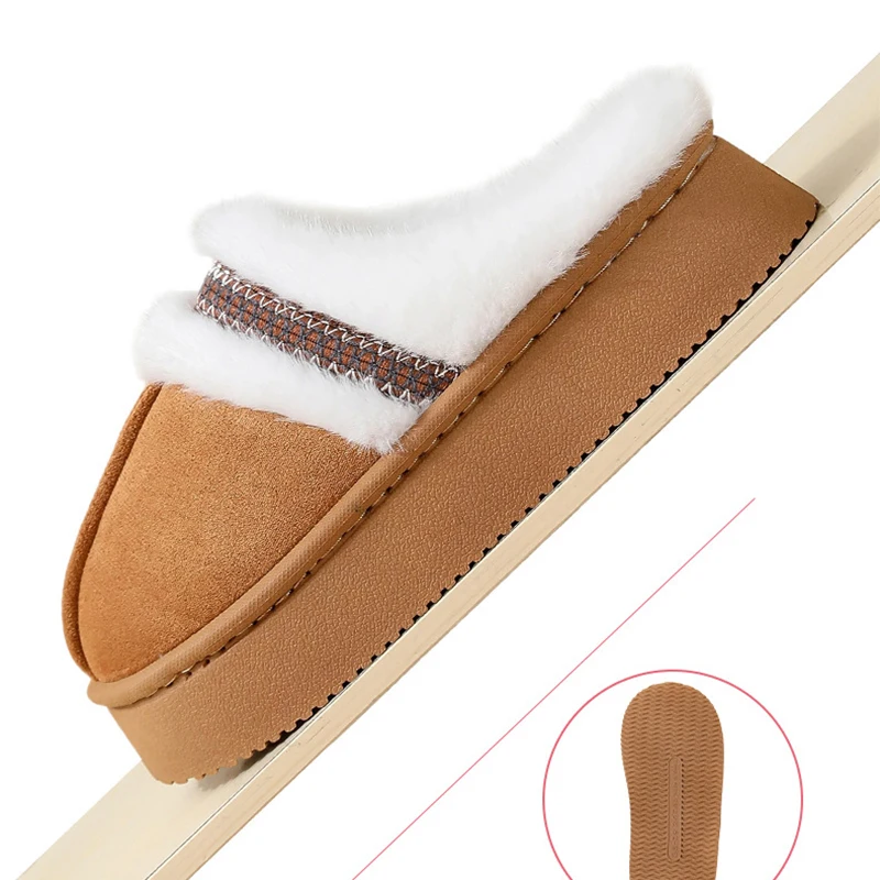 Korean Patchwork Fluffy Slippers for Women Soft Thick Bottom Fur Slippers Woman Winter Indoor Faux Suede Non Slip Home Slides