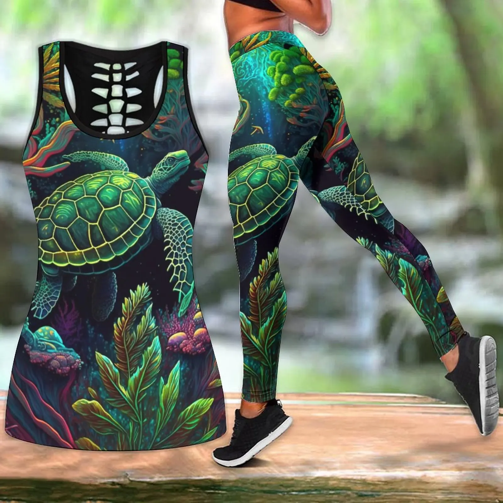 Generic Women's Summer Flowers Print S Vest Tank Legging Yoga Suit 2023 Plus  Size S-8xl