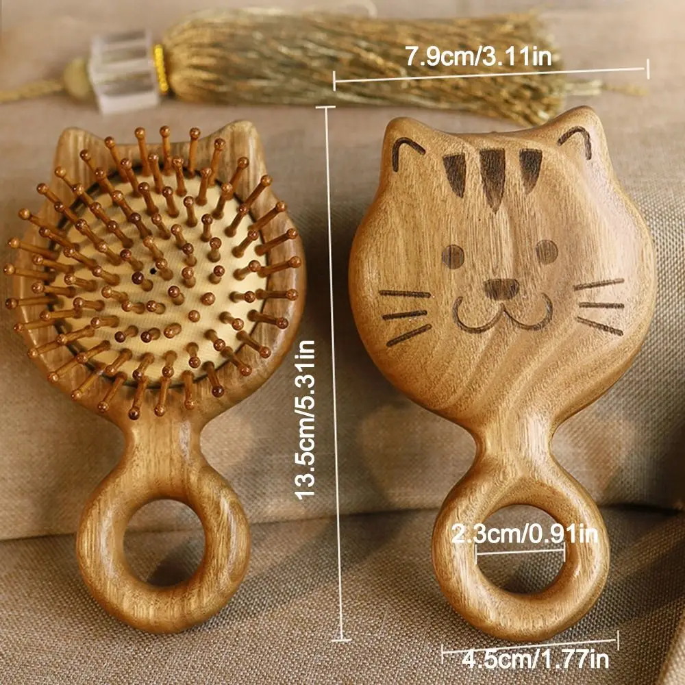 New Sandalwood Sandalwood Hair Comb Anti Static Cat Shaped Hair Comb Wooden Massage Comb Hairbrush