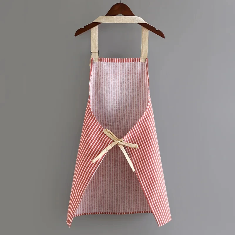 Linen Striped Apron Household Sleeveless Hanging Neck Adjustable Elasticity Kitchen Cooking Gardening Japanese Style