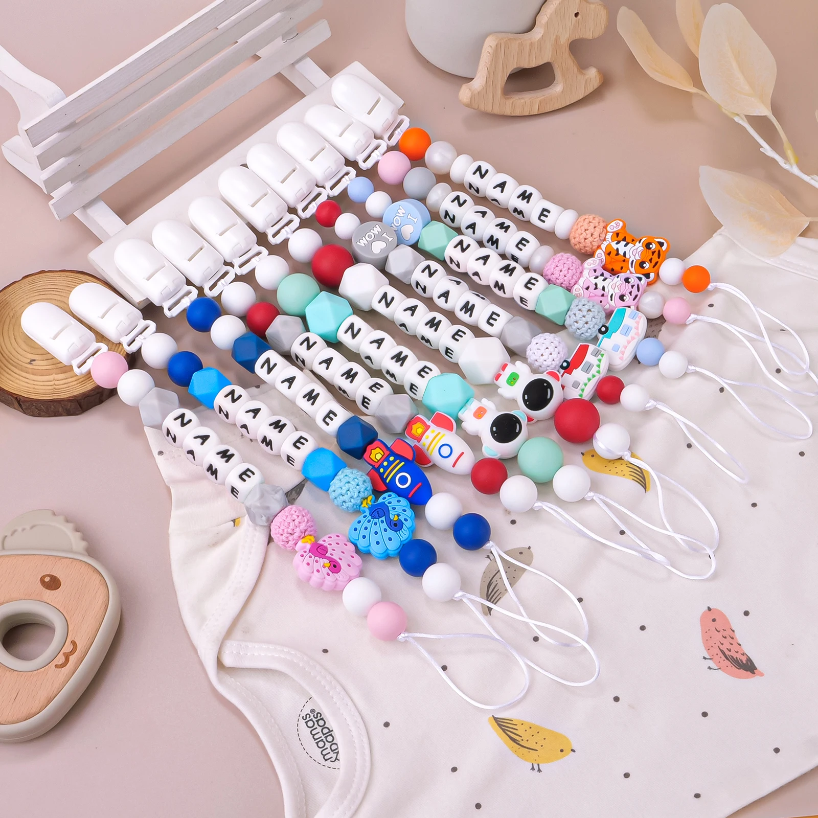Pacifier Chain Personalized Name Handmade Pacifier Clips Holder Silicone Cartoon Fox Baby Teether Teething Chain pacifier clip pacifier accessories teether clip