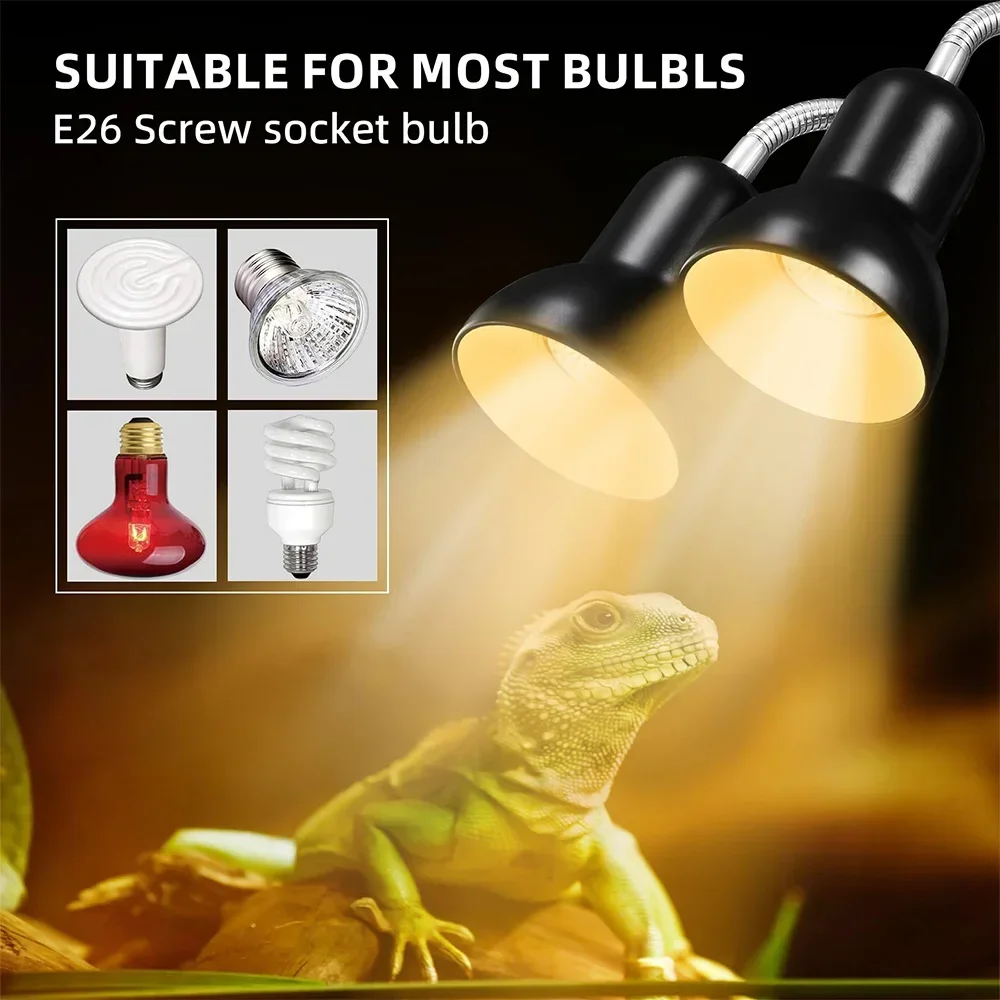 Dimmable E27 Reptile Lamp Holder Clip Heating Lamp Terrarium Light Turtles Heat Lampshade for Bivarium Lizard Kennel