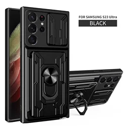 Premium Military Grade Slide Stand Ring Case with Camera Protection & Card Slot for Samsung S26 (Black)