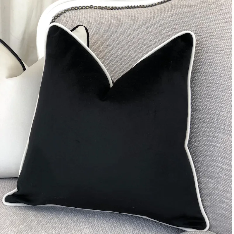 Description Picture 3 of itemVelvet High Quality Black and White Hemming Pillowcase Simple Nordic Style Pillow Cases 50x50 Modern Light Luxury Cushions Cover