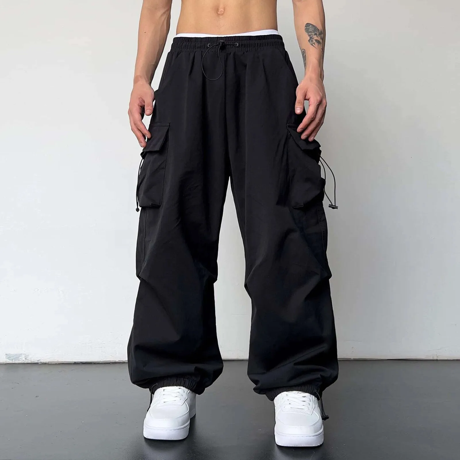 

Брюки-карго мужские с несколькими карманами, уличная одежда, летние повседневные штаны для бега в стиле Харадзюку, свободные брюки оверсайз с широкими штанинами